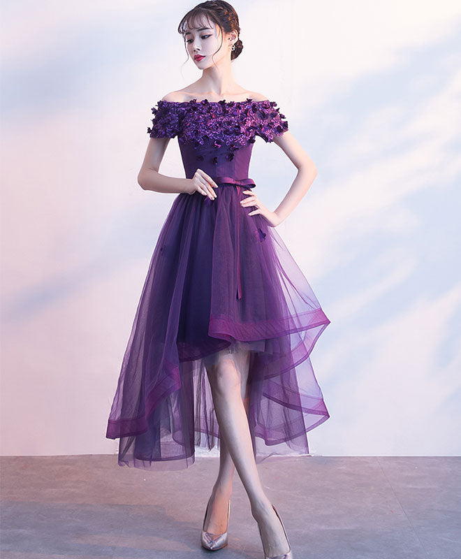 Purpler tulle lace short prom dress ...